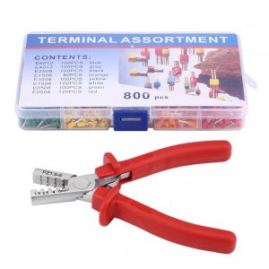 Pince a sertir rouge avec assortiment de 800 cosses de tube pressees a froid - Neuf