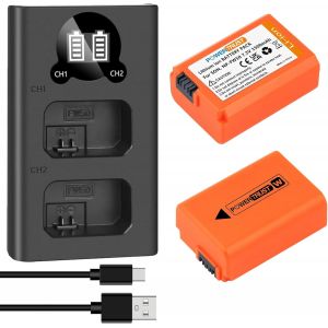 Lot de 2 batteries NP-FW50 et chargeur pour Sony ZV-E10, Alpha 6300, A5100, A6000, A6400, NEX-5R, DSC-RX10, A33, A7R II, A7, A7R, A7 II - Neuf