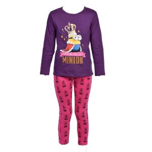Pyjama Fille Licence : Minnie, Looney Tunes, Minions, Peppa Pig En Coton Ultra Confort Les Minions Ph2122 Violet - Neuf