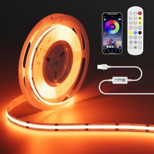 USB Bande LED COB 5V Chaud Blanc 2700K 1M, Dimmable Densit&eacute; 320LEDs Ruban Lumineuse LED COB Flexible D&eacute;coupable Bande LED Pour TV R&eacute;tro&eacute;clairage, Armoire, Chambre, &Eacute;clairage Maison DIY - Neuf