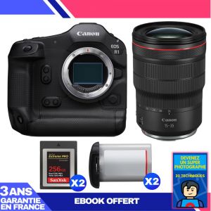 Boitier Canon EOS R1 + RF 15-35mm f/2.8 L IS USM + 2 SanDisk 256GB Extreme PRO CFexpress Type B + 2 Canon LP-E19 + Ebook 'Devenez Un Super Photographe - Neuf