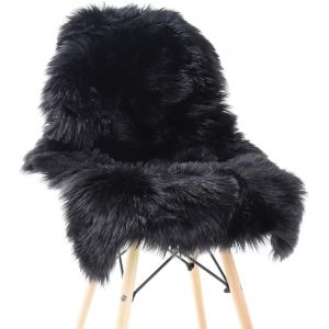 Teeaw-Peau De Mouton Synth&eacute;tique,Cozy Sensation Comme V&eacute;ritable Laine Tapis En Fourrure Synth&eacute;tique, Man-Made Luxe Laine Tapis De Canap&eacute; Coussin (120 X 75 Cm, Noir) - Neuf