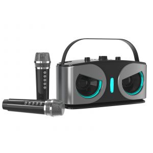 Machine de karaok&eacute; Bluetooth avec 2 microphones sans fil - Gris - Neuf