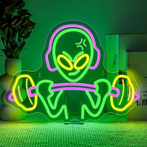 Alien Soulever Une Neon Led D`Halt&egrave;res, Alien Lettre Lumineuse Dimmable Pour D&eacute;co,Alien Neon Mural,N&eacute;on Led D&eacute;cor Pour Salle De Sport,Bouche D`&Eacute;gout,Chambre D`Enfant,Cadeau Pour Gar&ccedil;on - Neuf