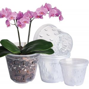 Lbgwp60-Lot De 5 Pots À Orchidées (10,9 X 7,6 Cm, 12,7 Cm X 2), Pots De Fleurs À Orchidée Transparents Avec Trous Pour Rempotage - Neuf