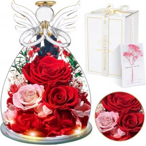 Cadeau Femme De Rose Éternelle|Fleur Préservées Avec Ange Figurine|Idee Rosee Cadeau Pour Elle,Maman Amie Épouse Soeur Mamie,Cadeaux Noel,Saint Valentin,Fete Des Meres,Anniversaire.[S286] - Neuf