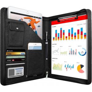 JEXNOVASHOP-Porte Document Homme Femme, Organiseur de Conf&eacute;rence, Dossier, Fabriqu&eacute; &agrave; partir de cuir PU, A4 Noir - Neuf