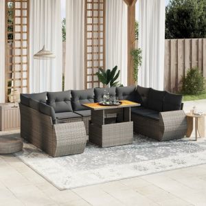 Prolenta Premium - Salon De Jardin Avec Coussins 10 Pcs Gris R&eacute;sine Tress&eacute;e - Neuf