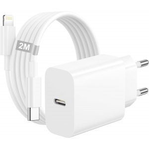 TRAHOO-Chargeur Rapide iPhone avec C&acirc;ble Lightning 2M [Certification MFI] pour Apple iPhone 14 13 12 11 Pro Max/Mini/XS/XR/X/8/iPad, 25W Chargeur USB C Rapide Prise Chargeur iPhone USB C Adaptateur S - Neuf