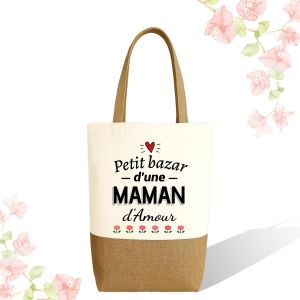 SJZG-Cadeau De F&ecirc;te Des M&egrave;res, Sac Maman D'Amour, Cabas De Plage Courses Coton Et Toile De Jute Id&eacute;e Cadeau F&ecirc;te Des M&egrave;res Anniversaire Personnalis&eacute; - Neuf