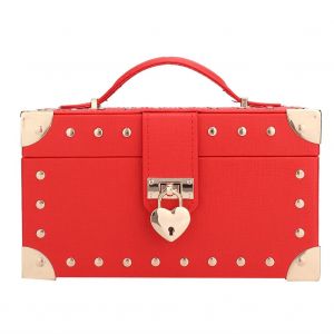 Boite De Rangement A 2 Niveaux Pour Colliers, Boucles D'oreilles, Bijoux, Avec Poignee Et Miroir (Rouge) - Neuf