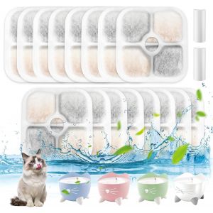 16 Pcs Filtre Fontaine Eau Chat Avec 3 Tuyaux, Pour Filtre Fontaine Eau Chat De Rechange, Triple Système De Filtration, Avec Résine Et Charbon Actif, Pour Filtre Pour Fontaine À Eau - Neuf