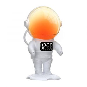 Réveil numérique avec lumière de réveil,haut-parleur Bluetooth,double alarme,lampe d'éveil au bruit blanc pour chambre à coucher,bureau,salle de bain-WHITE- - Neuf