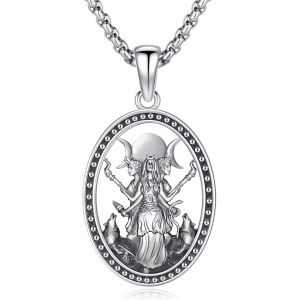 Collier Pentagramme Triple Collier D&eacute;esse Lune Argent 925 Pendentif H&eacute;cate Pendentif Soleil Et Lune Bijoux Cadeaux Spirituels Amulette Wiccan Pagan Talisman Pour Hommes Femmes - Neuf