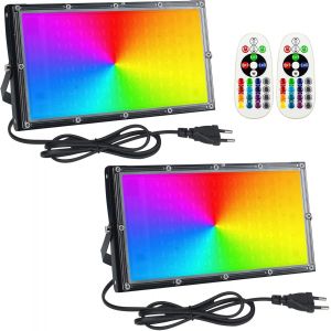 Projecteur Led Rgb Exterieur 100w, 2pcs Projecteur Led Couleur Spot Led Ext&eacute;rieur De Jardin 16 Couleurs 4 Modes Avec T&eacute;l&eacute;commande Etanche Ip65 Pour Jardin Arbre Soir&eacute;e Bar F&ecirc;te - Neuf
