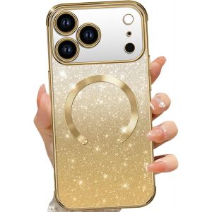 TRAHOO-Coque Magn&eacute;tique pour iPhone 17 Pro 6,3"", Etui &agrave; Paillettes Compatible avec MagSafe, Antichoc Charge sans Fil Housse pour iPhone 17 Pro, avec 2 Verre Tremp&eacute;, Dor&eacute; - Neuf