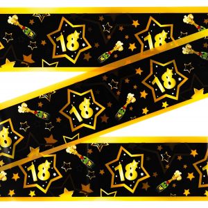 Deco anniversaire 18 ans ruban de barri&iquest;&iquest;re noir/dor&iquest;&iquest; - D&iquest;&iquest;coration e pour un 18 ans anniversaire garcon et fille - Neuf