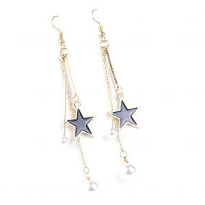 Boucles D'oreilles Longues En Alliage Avec Pendentif Pentacle En Fausses Perles Pour Femmes, Elegantes Et A La Mode (Boucle D'oreille) - Neuf