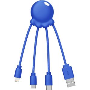 Câble Multi USB 4 en 1 en Forme de Pieuvre - Chargeur Universel en Plastique Recyclé - Prise USB-C, Lightning, USB-A, Micro USB pour Smartphone - Bleu - Neuf