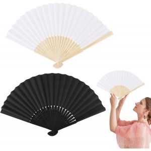 KALANKA-Ventilateur portable d'été - 2 éventails pliables en bambou - Noir/blanc - Petit ventilateur oriental - Pour décoration de fête d'été - Neuf