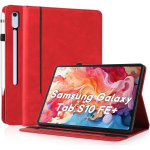 Eryi-Coque Pour Samsung Galaxy Tab S10 Fe Plus/S10 Fe+ - Étui Housse De Protection Cuir Pu Avec Fonction Support/Portefeuille Coque Tablette Galaxy Tab S10 Fe+ (Rouge) - Neuf