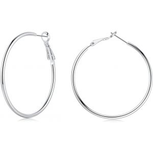 Kal-Grandes Cr&eacute;oles Femme Argent Fin 925 Boucles D'oreilles Plaqu&eacute;es Platine/Or Rose/Or, Ensemble De Grands Cerceaux Unisexe Hypoallerg&eacute;nique Pour Femme Homme, Diam&egrave;tre 40mm / 50mm / 60mm - Neuf