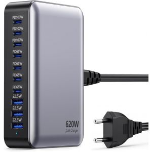 Chargeur Usb C 620W, Chargeur Usb Gan 10 Ports, Station De Charge Rapide Multi Usb C Pour Ordinateur Portable, Bloc D'Alimentation Pd Compatible Avec Iphone/Samsung/Google/Laptop/Macbook Pro[Z5209] - Neuf