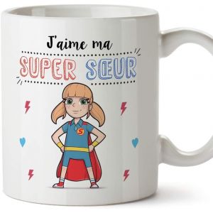 Eryi-Soeur Mug/Tasse - J'aime Ma Super Soeur U2013 Tasse Originale/Cadeau Anniversaire. Céramique 350 Ml - Neuf