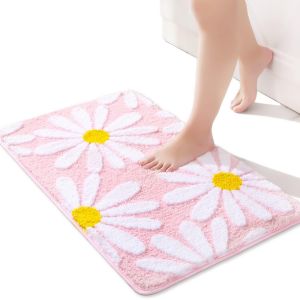 KAL-Tapis De Salle De Bain Rose Mignon Marguerites Tapis De Bain Antidérapant Lavable Tapis De Bain Fleur Blanche Et Jaune Tapis De Bain Doux Absorbant Tapis De Salle De Bain 40 X 60 Cm - Neuf