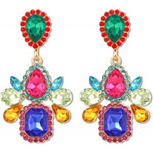 Boucles D'oreilles Femme,Boucles D'oreilles Colorées,Colorée Zircon Dangle Drop,Boucles D'oreilles Zircon Cubique Carré,Boucles D'oreilles Hypoallergéniques.[X2659] - Neuf