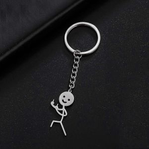 Hameçon Drôle Fuxk Vous Majeur Stickman Porte-Clés Sac D'école Voiture Porte-Clés Bibelot Cadeau Homme Femme Bijoux En Acier Inoxydable - Neuf