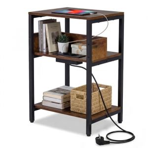 COSTWAY Table d'Appoint 40 x 30 x 61 cm avec Station de Recharge 3 Niveaux avec &Eacute;tag&egrave;res de Rangement Ouvertes Industrielle - Neuf