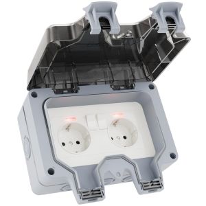 double interupteur electrique exterieure verrouillable et &eacute;tanche - IP66 Protection - multi prise exterieure &eacute;tanche double - multiprise etanche exterieur, multiprise &eacute;tanche - Neuf