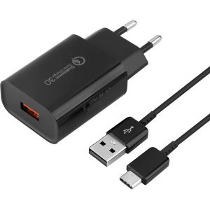 JGD-Chargeur USB, 18W Chargeur Rapide Quick Charge 3.0 Alimentation USB avec c&acirc;ble de Charge pour Samsung Galaxy S8, S8 Plus, S9, S9 Plus, S10, S10 Plus, S10e, S20, S21, A51, A52, A40, A13, A30, Z Fl - Neuf