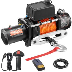 VornixorSarlshopTreuil &Eacute;lectrique 12 V CC Capacit&eacute; de Charge 6123 kg/13500 lb avec Corde Synth&eacute;tique &iquest; 9,5 mm x 24 m, T&eacute;l&eacute;commande Sans Fil et Filaire, pour Remorquage SUV Tout-terrain, Jeep, Camion, - Neuf