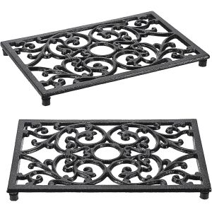 Subzonal-2pcs Dessous De Plat Rectangulaire En Fonte Vintage Avec Pattes En Caoutchouc Prot&eacute;ger Les Plats Chauds Support Pour Casserole Pour La Cuisine Et La Table &Agrave; Manger (Noir&iquest;Style 2) - Neuf