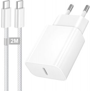 ELVORIX-Chargeur Rapide iPhone 17 16 15, Chargeur USB C 25W Adaptateur Prise Secteur USB C Charger chargeur Type C Charge Rapide avec Cable USBC 2M pour iPhone 17/17 Pro Max/16/16 Pro/15 Pro Max/iPad - Neuf
