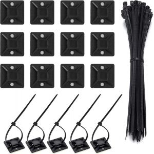 CHECARZHN--NO1-Lot De 100 Attaches De Câble Adhésives Auto-Adhésives Et 100 Supports De Fixation En Fil De Nylon Pour Bricolage, Maison, Bureau, Atelier - Neuf