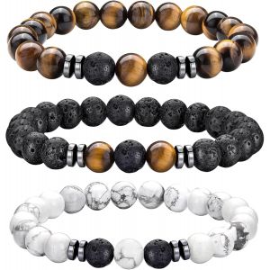 Eryi-Bracelets Perle Pour Homme, Réglables Bracelet Pierre Naturelle Homme, Bracelet Oeil De Tigre Pour Hommes, 8mm Pierres Bracelets Cadeau Bijoux Hommes - Neuf