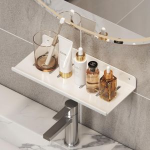 TIANYI-Lot de 2 &eacute;tag&egrave;res de Douche sans per&ccedil;age - Belle &eacute;tag&egrave;re Murale sans per&ccedil;age pour Chambre &agrave; Coucher, Salle de Bain, Cuisine, Salon (Blanc) - Neuf