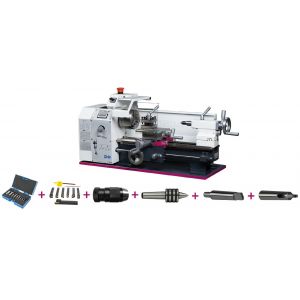 Tour &agrave; m&eacute;taux d'&eacute;tabli hauteur des pointes 100 mm entre-pointes 300 mm al&eacute;sage 21 mm 0,6 kW 230V avec acessoires Optiturn TU2004V PACK - Neuf