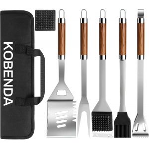 Ulteronixshop-Kit Barbecue Complet 7 Pi&egrave;ces avec Sac de Rangement - Set d'Ustensiles Professionnels en Acier Inoxydable pour Jardin et Campement, Cadeau Homme Id&eacute;al, Spatule, Pince, Fourchette et - Neuf