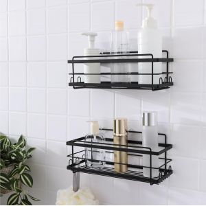 Etagere Salle De Bain - Lot 2X &Eacute;tag&egrave;re Douche Sans Percage Fixation Murale Avec Adh&eacute;sif - Accessoire De Rangement Et Organisation Support Porte Gel Douche Accessoires Shampoing - Neuf