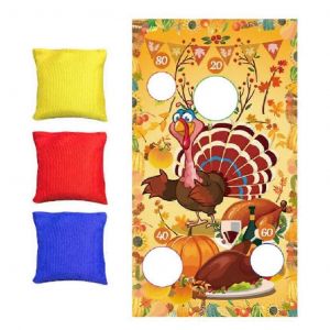 Jeu De Lancer De Sacs De Sable Pour Thanksgiving, Jouet Sportif Avec Sacs De Haricots Et Banni&egrave;re, Cadeau Sympa Pour Jeu Familial Interactif, F&ecirc;te Dans La Cour-Citrouille - Neuf