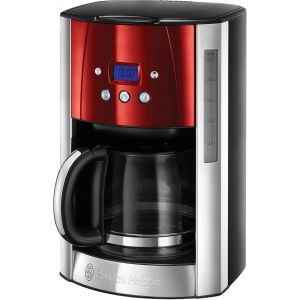 Cafetière [Technologie Whirltech-Extraction Optimale] Luna Rouge (1000W,Verseuse En Verre 1,5L, 12 Tasses, Programmable, Minuteur Digital, Auto-Nettoyante) Machine À Café Filtre 23240-56 - Neuf