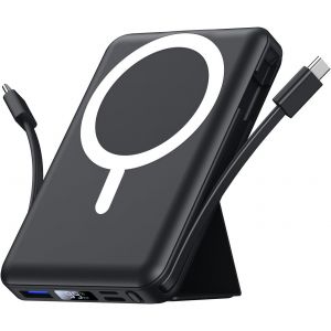 Magnetic External Battery Compatible With Magsafe, 10000mah Wireless Powerbank Fast Charge Pd 22.5w With 2 Cable And Stand And Led Display, Compatible With Iphone 16/15/14/13/Pro/Pro Max/Plus - Neuf