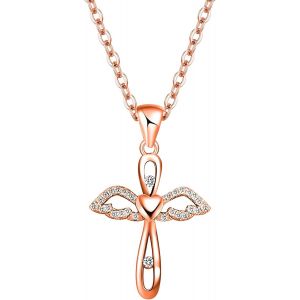 Kal-Ange Ailes Femmes Collier S925 Argent Ange Gardien Pendentif Coeur Croix Anniversaire Pierre Femmes Collier Fille Anniversaire Mariage Noël Bijoux En Argent - Neuf