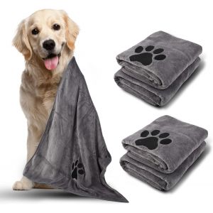 Serviette Pour Chien Extra Absorbante 2 Pi&egrave;ces-100 X 50 Cm En Microfibre Douce,Lavable En Machine,Id&eacute;ale Pour S&eacute;chage Rapide Et Toilettage Des Chiens Et Chats - Neuf