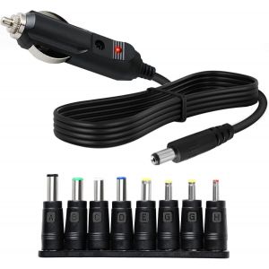 JGD-12V 5A Chargeur Allume-Cigare Universel avec 8 Connecteurs, C&acirc;ble d'Alimentation 1.2m, Prise Allume-Cigare DC 5.5 x 2.1mm pour Lecteur DVD, GPS, Routeurs, Ordinateurs, Ventilateurs, Cam&eacute;ras - Neuf