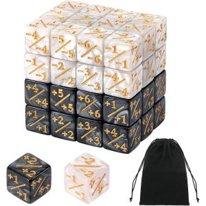 Chenquansarl-48 Pcs Compteurs De Dés(Blanc+Noir) Contenant Un Sac De Rangement, Dés De Jeton Dés De Fidélité Dés D6 Cube, Compatible Avec Mtg, Ccg, Accessoire De Jeu De Cartes - Neuf